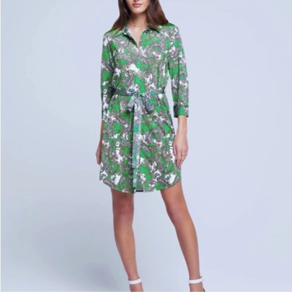 L'AGENCE Green and white Paisley dress
